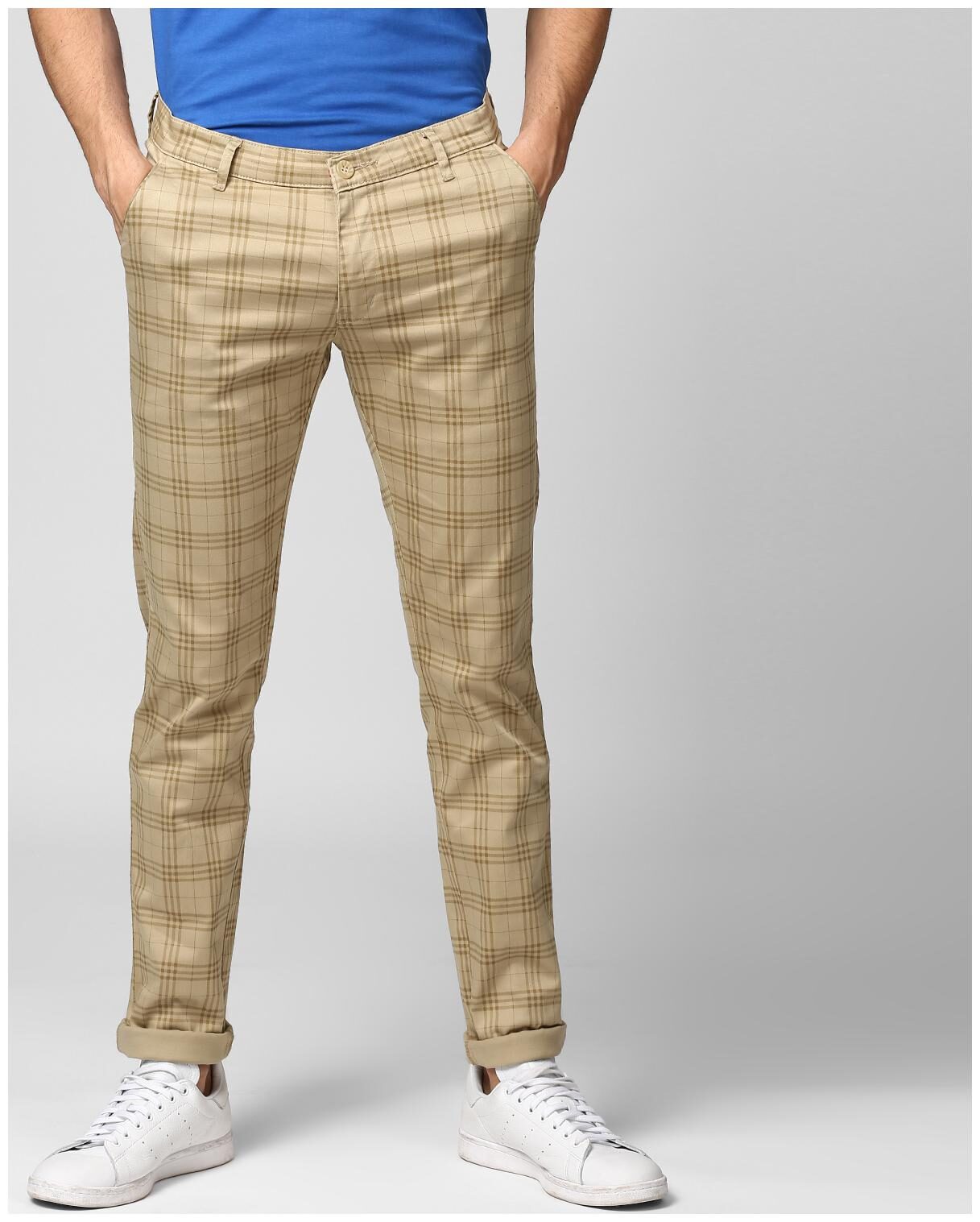 

BUKKL Men Beige Checked Tapered fit Chinos