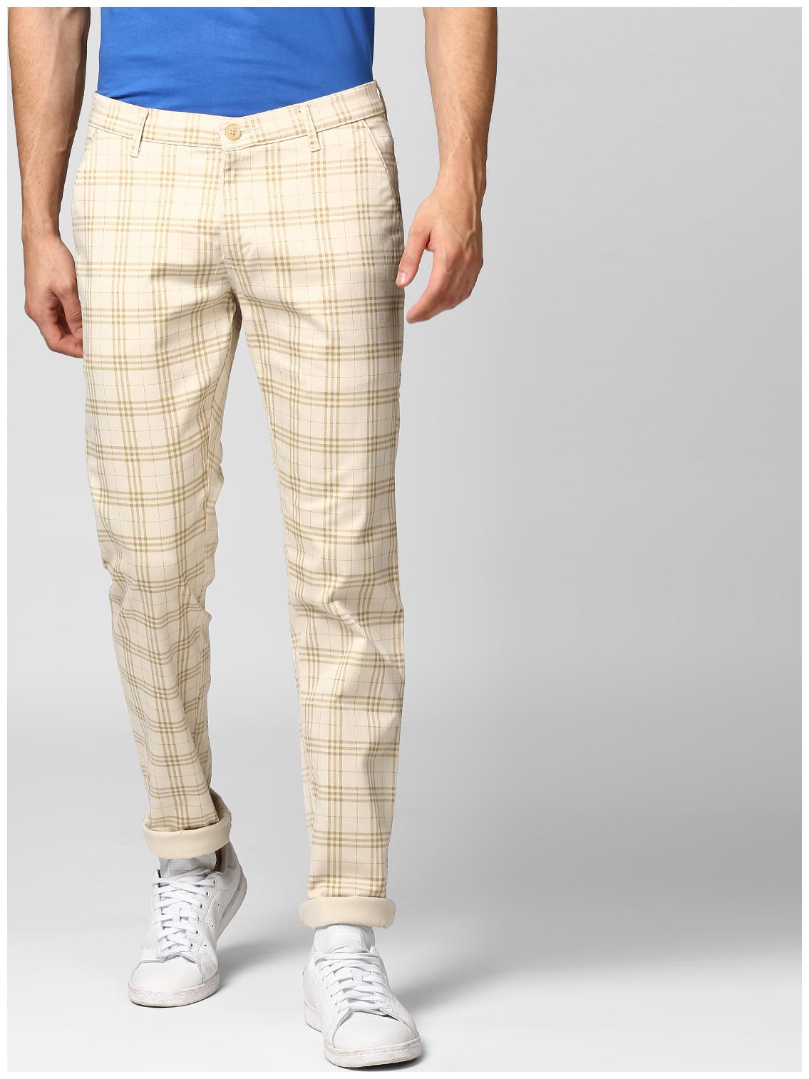 

BUKKL Men Beige Checked Tapered fit Chinos