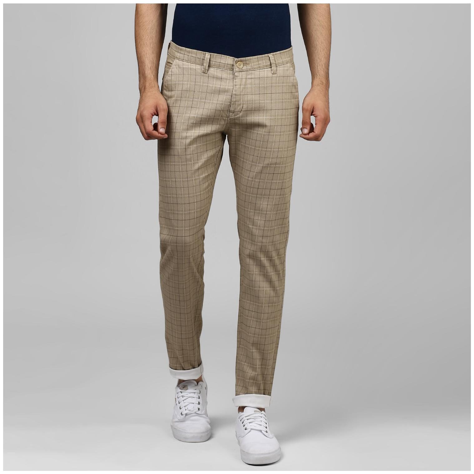 

BUKKL Men Beige Checked Tapered fit Chinos