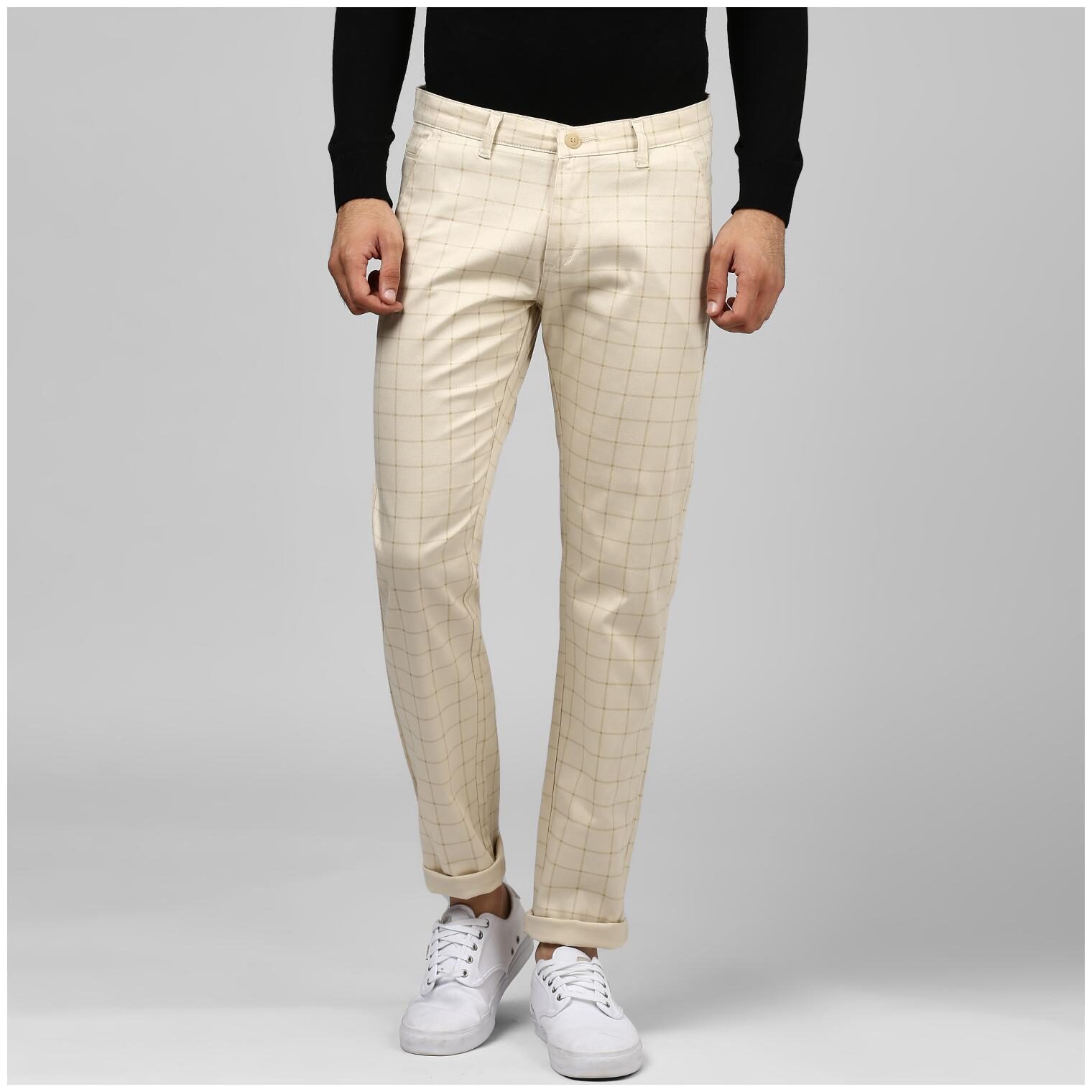 

BUKKL Men Beige Checked Slim fit Chinos