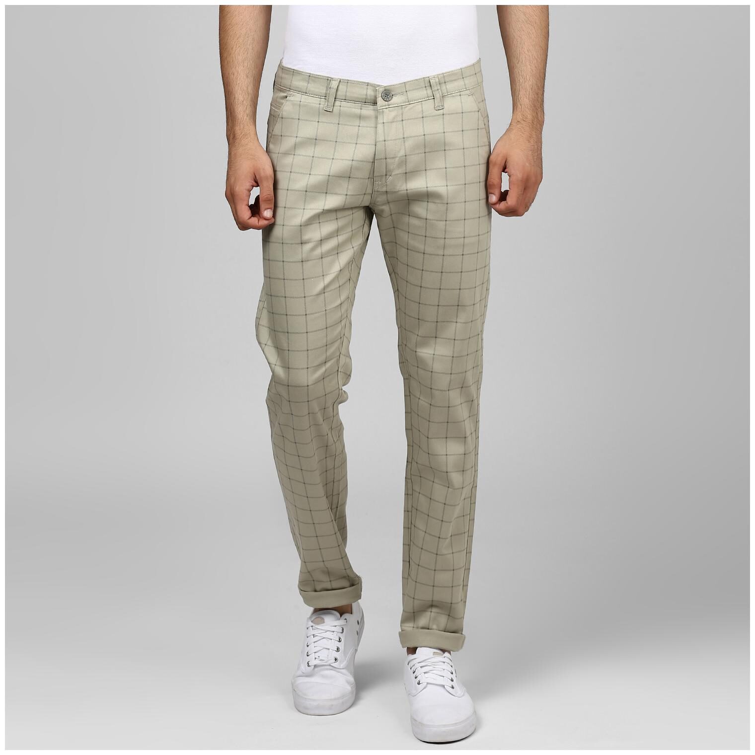 

BUKKL Men Beige Checked Slim fit Chinos