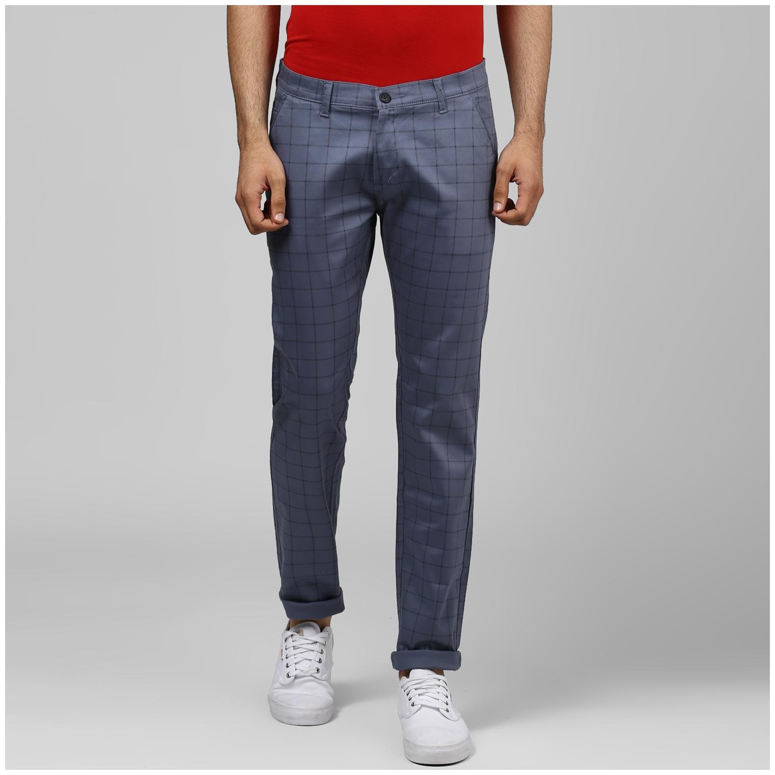 

BUKKL Men Blue Checked Slim fit Chinos