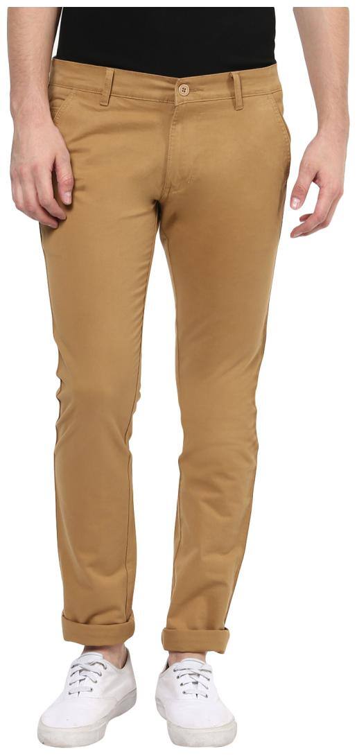 BUKKL Men Brown Solid Slim fit Chinos