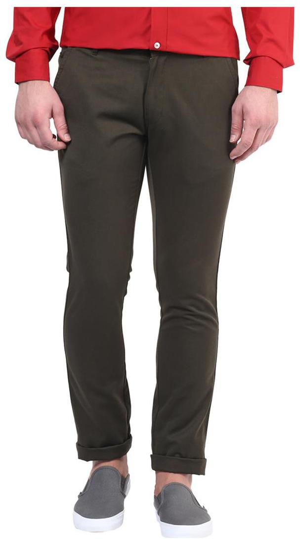 

BUKKL Men Brown Solid Slim fit Regular trousers