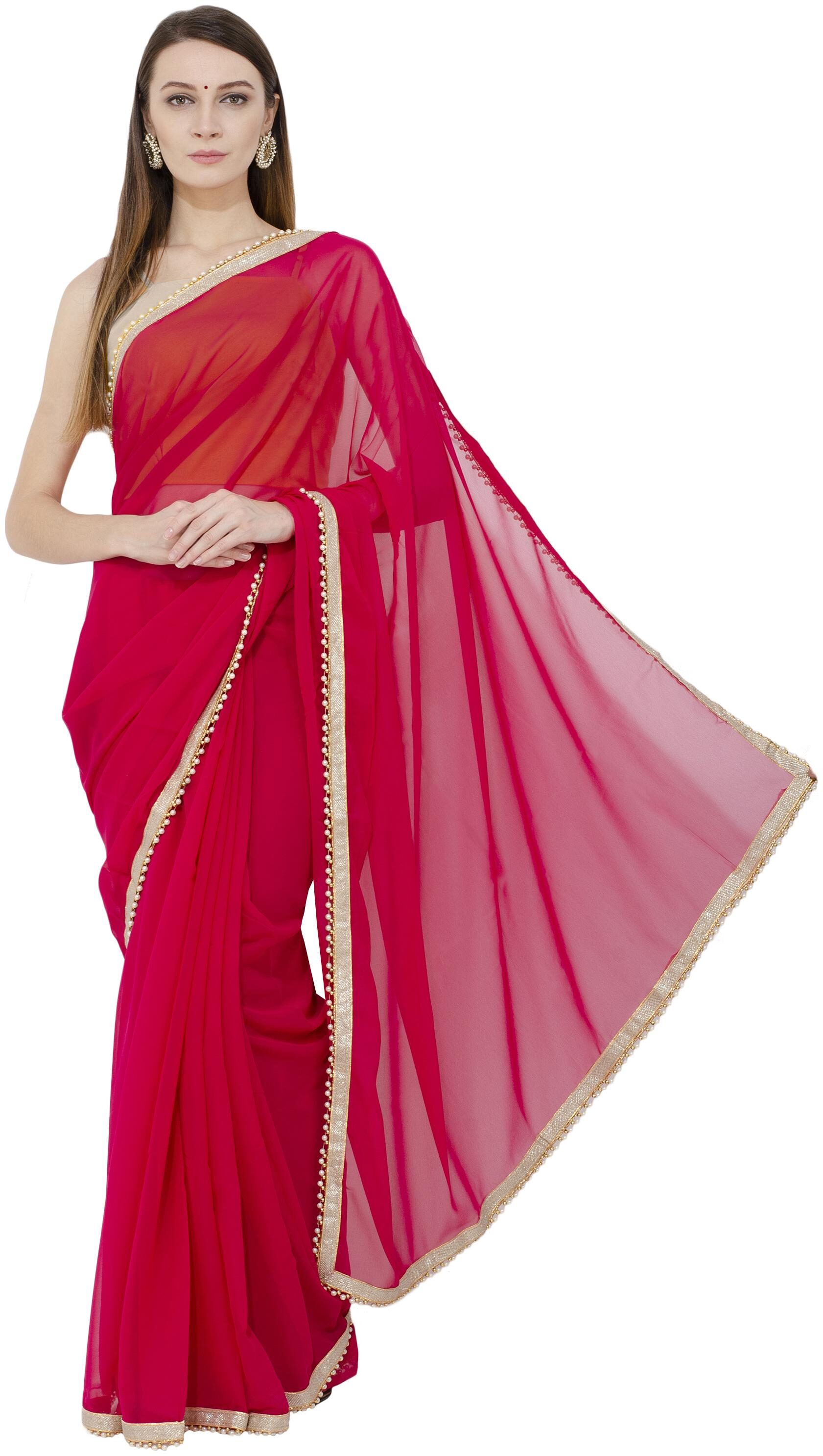 

Bunny Creation Gajri Georgette plain Solid Daily Wear Saree