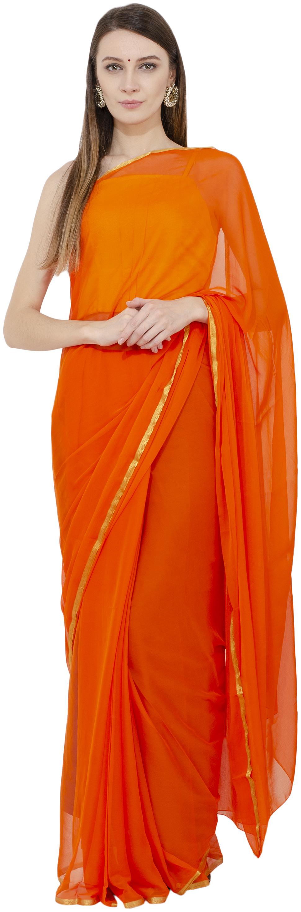 

Bunny Creation Orange Chiffon plain Solid Daily Wear Saree