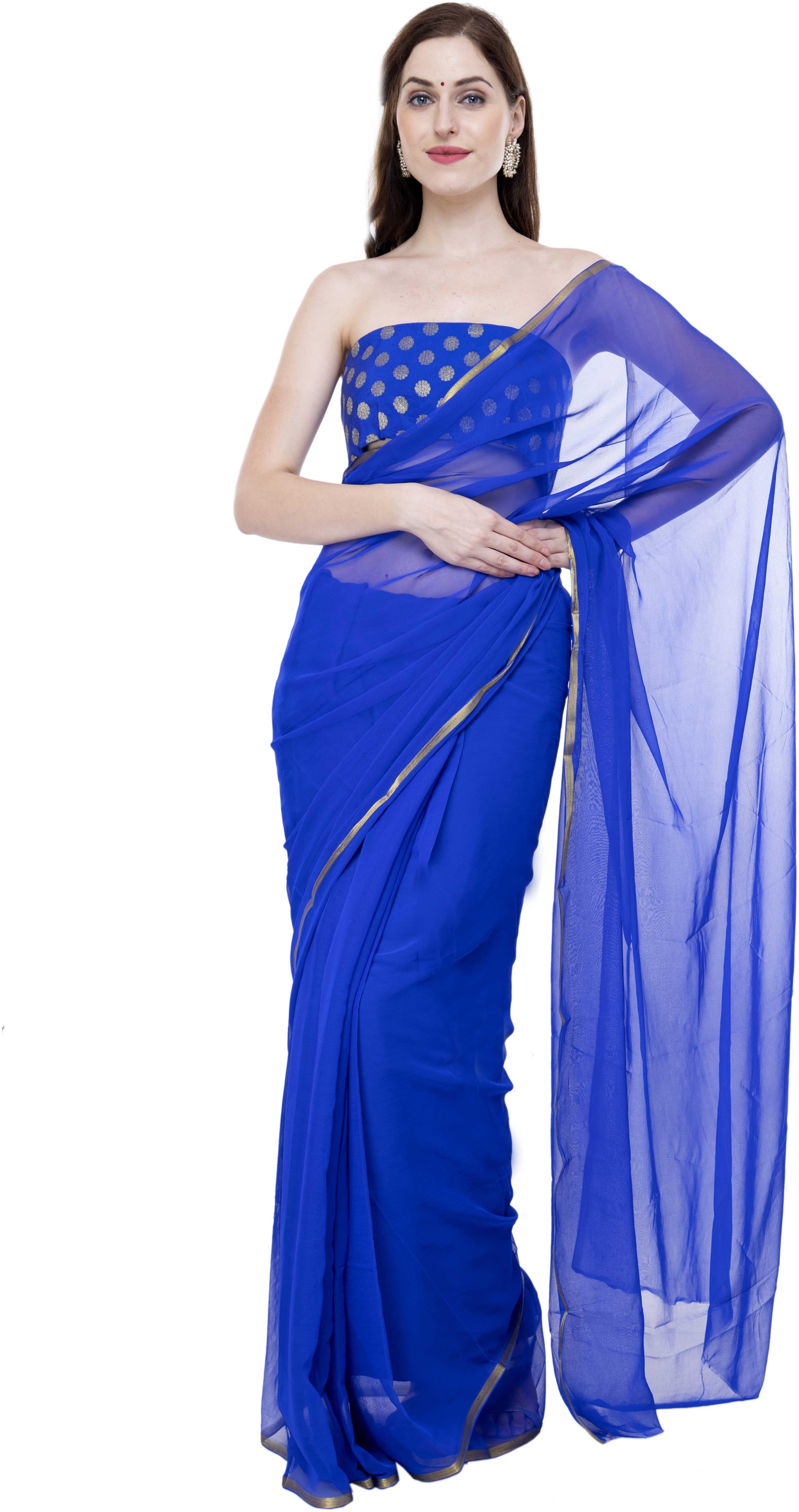 

Bunny Creation Blue Solid Universal Designer Saree With blouse