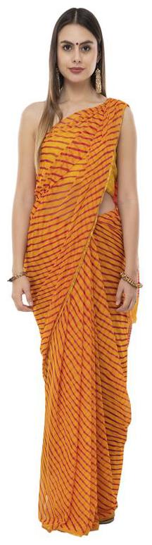 

Bunny Creation Yellow Striped Universal Designer Saree With Blouse With blouse