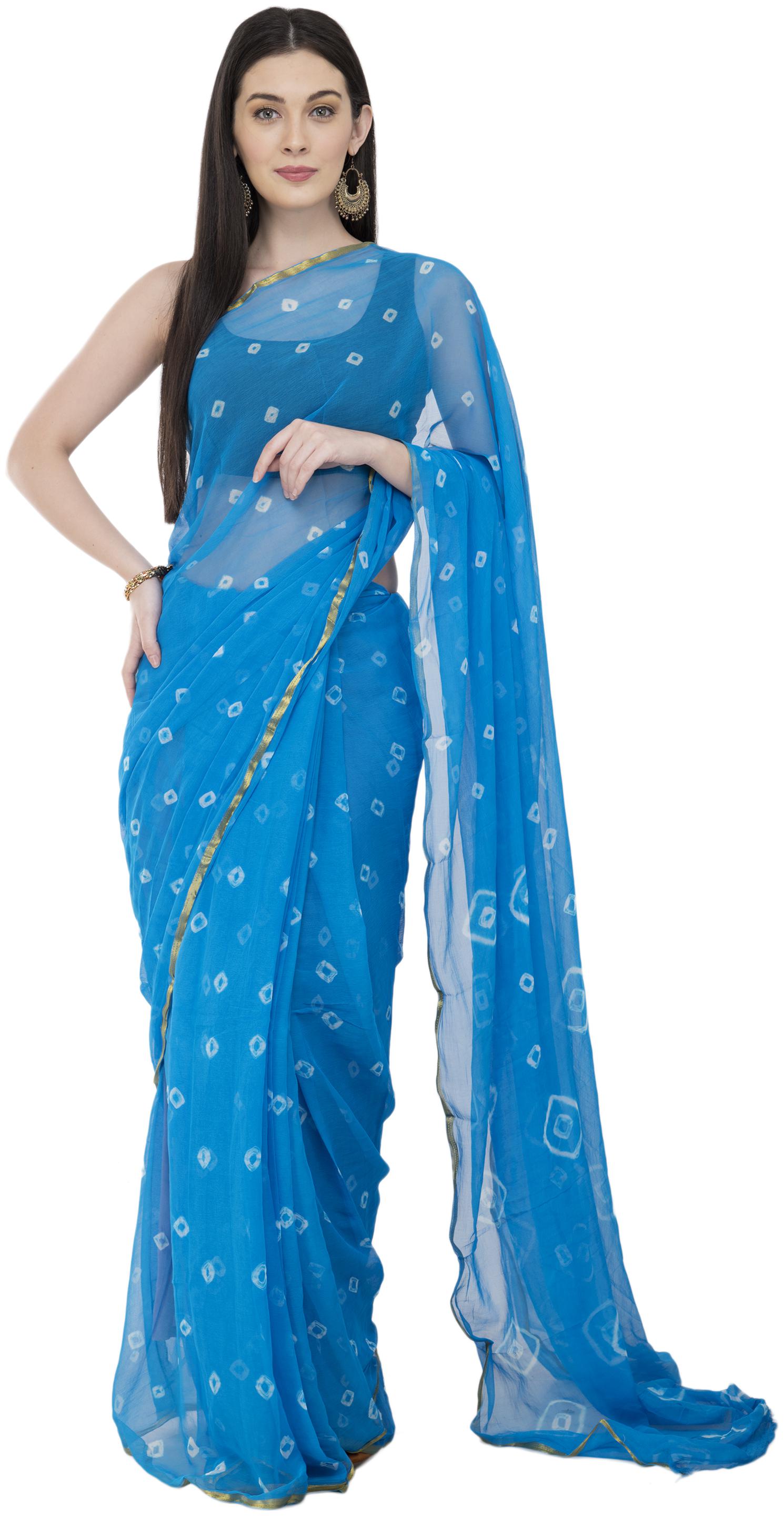 

Bunny Creation Women Chiffon Universal Saree With Blouse Blue color