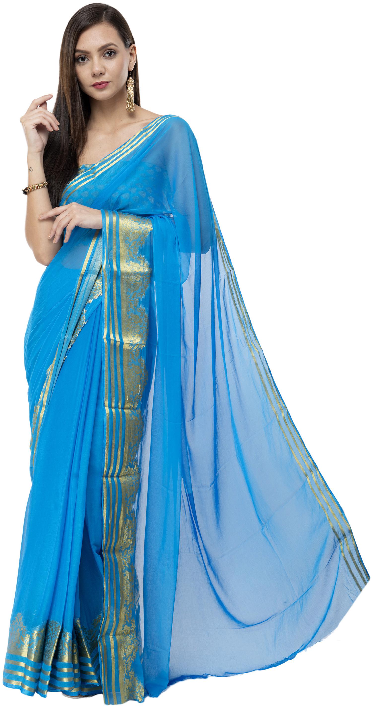 

Bunny Creation Chiffon Party Universal Saree Blue