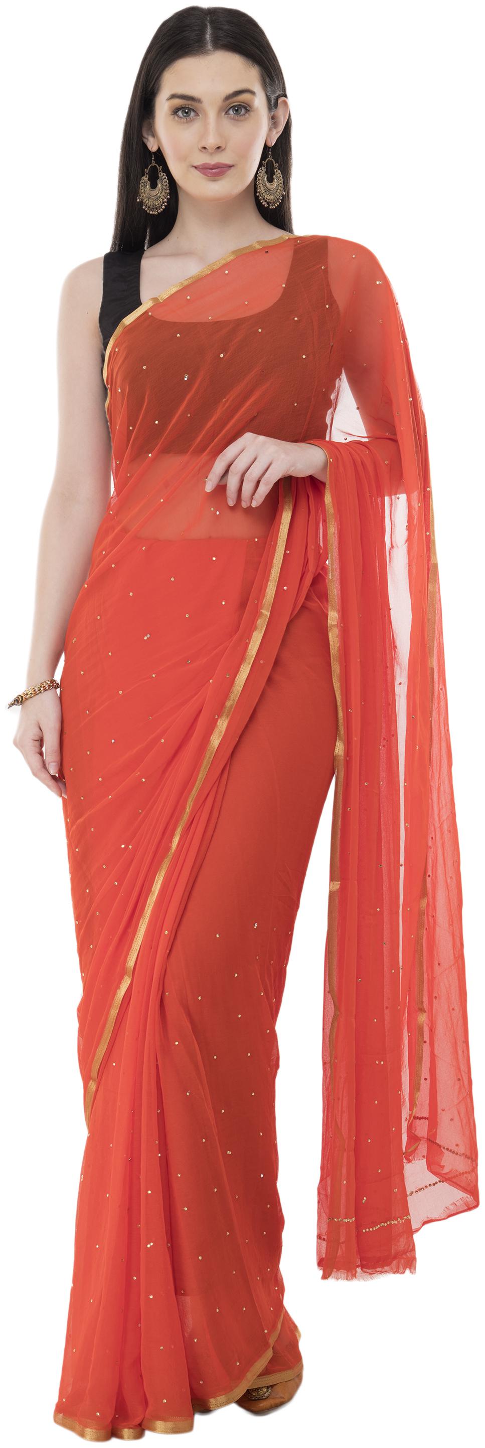 

Bunny Creation Women Chiffon Universal Saree With Blouse Orange color