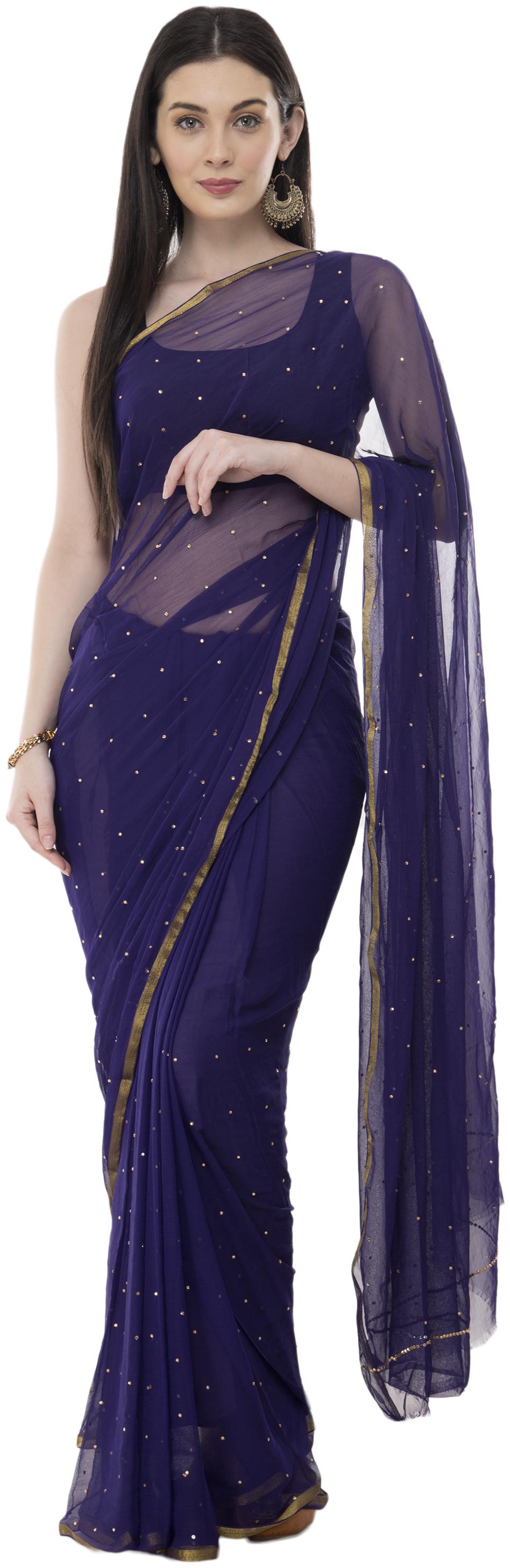 

Bunny Creation Blue Solid Universal Regular Saree With blouse