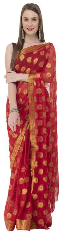 

Bunny Creation Chiffon Designer Saree Red
