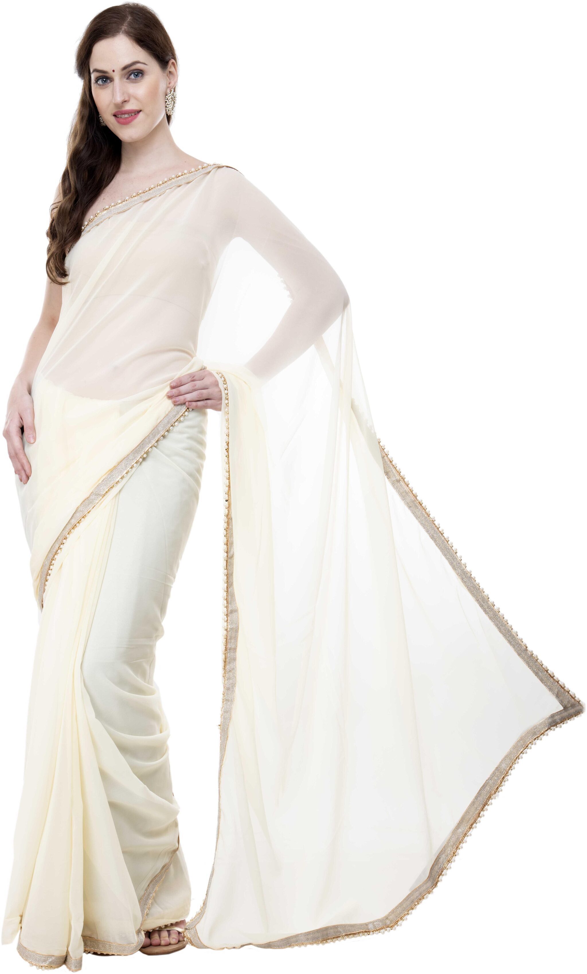 

Bunny Creation White Solid Universal Designer Saree With blouse