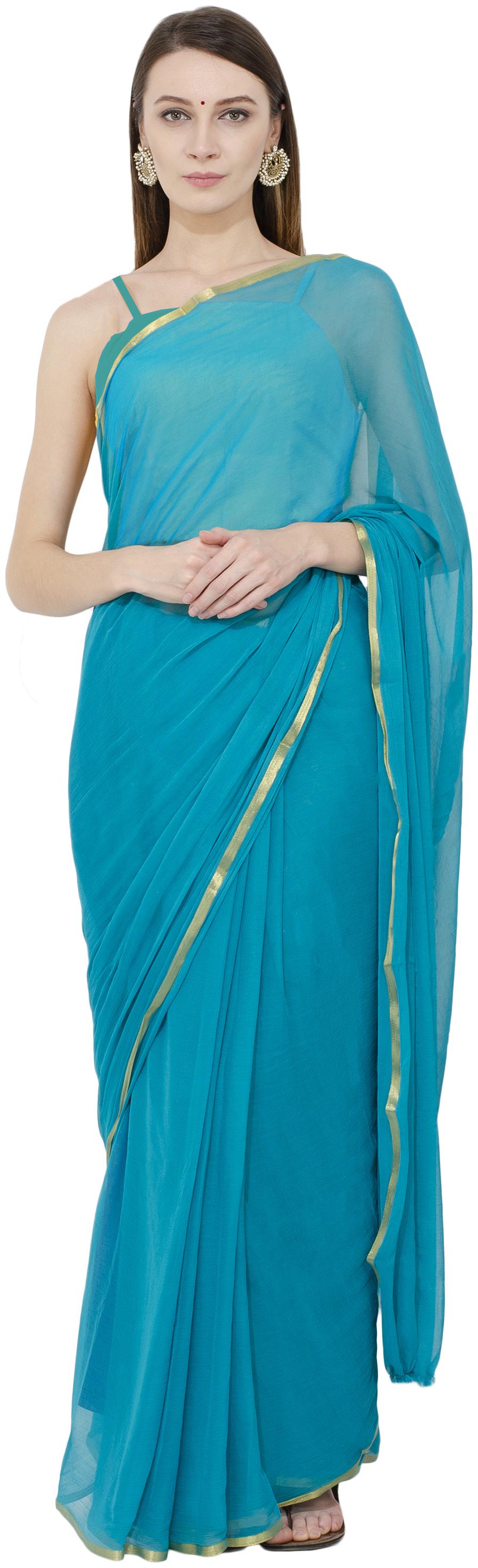 

Bunny Creation Rama Chiffon plain Solid Daily Wear Saree