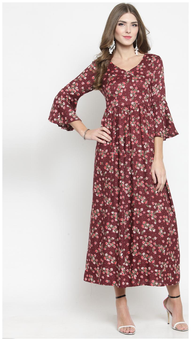 

Sera Maroon Floral Flared dress