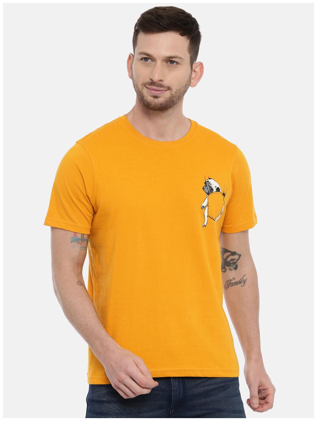 

Bushirt com Men Yellow Regular fit Cotton Round neck T-Shirt - Pack Of 1