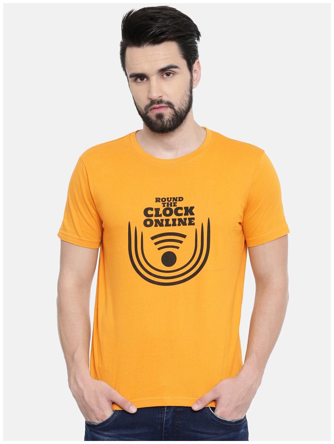 

Bushirt com Men Mustard Regular fit Cotton Round neck T-Shirt - Pack Of 1