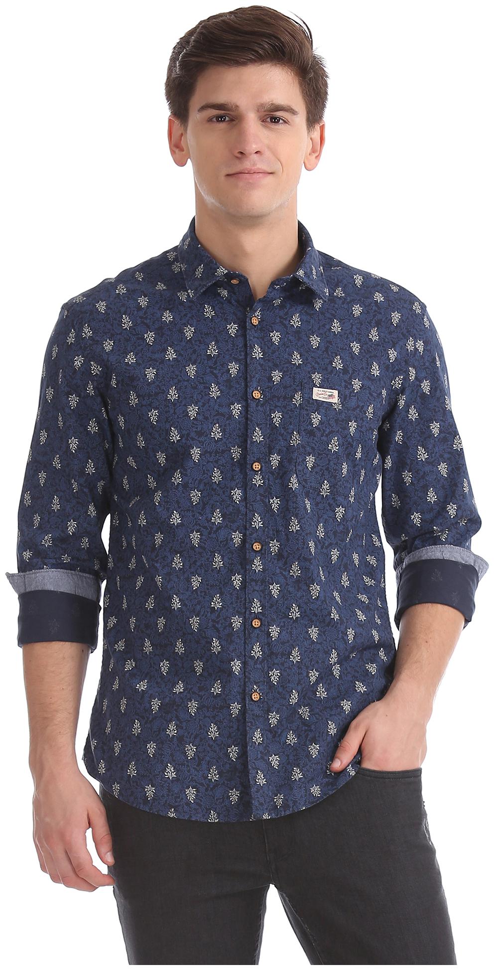 

U S Polo Assn Men Blue Printed Slim Fit Casual Shirt