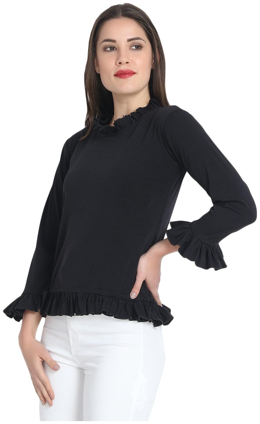 

Dimpy Garments Women Solid Regular top - Black