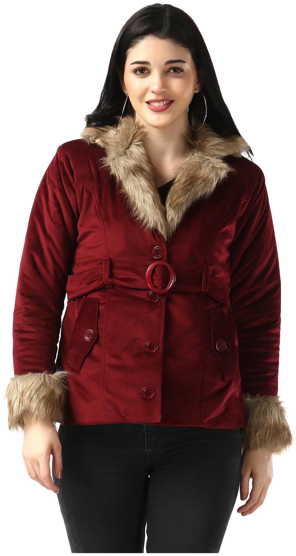 

BuyNewTrend Women Solid Regular Jacket - Maroon