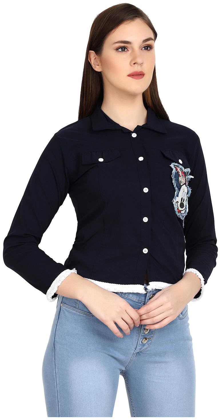 

BuyNewTrend Women Navy Blue Embroidered Regular Fit Shirt