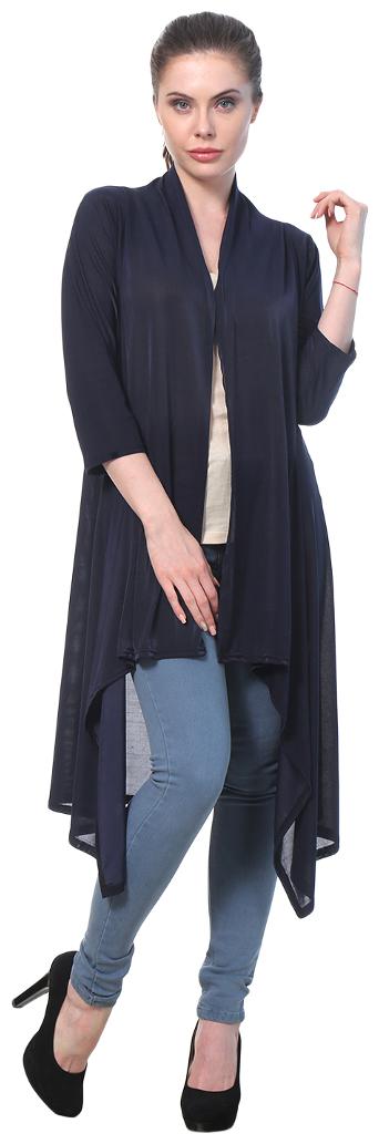 

BuyNewTrend Navy Plain Hosiery Lycra Long Shrug For Women