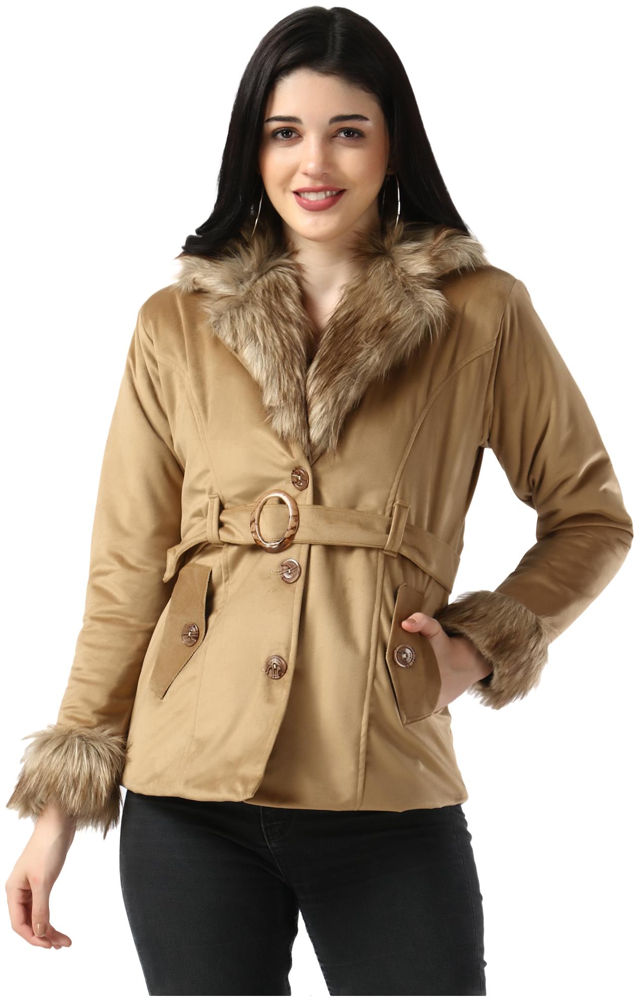

BuyNewTrend Women Solid Regular Jacket - Beige