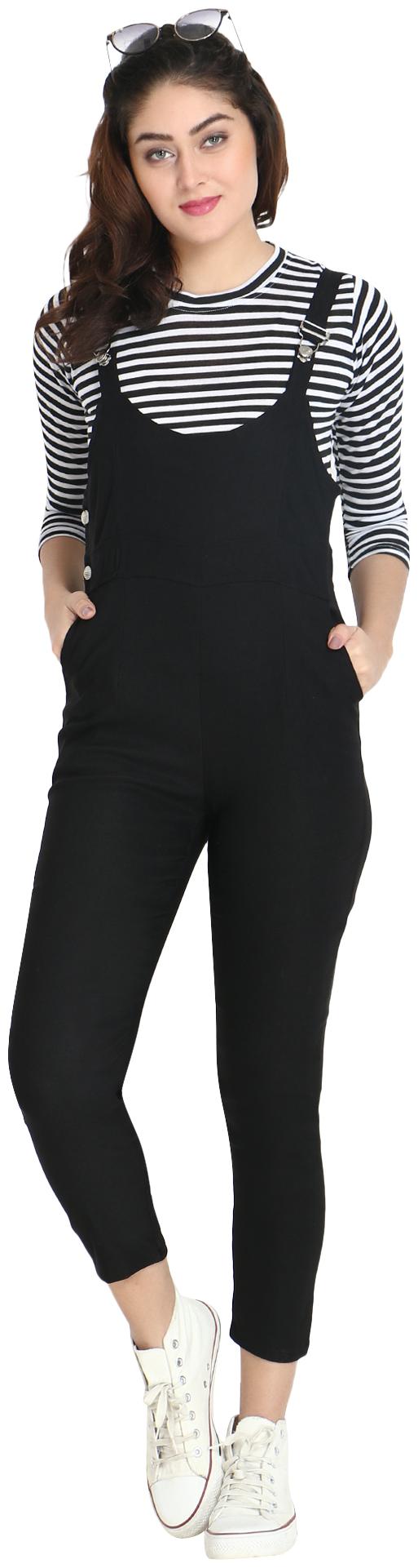 

BuyNewTrend Striped Dungaree - Black