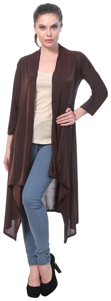 

BuyNewTrend Brown Plain Hosiery Lycra Long Shrug For Women
