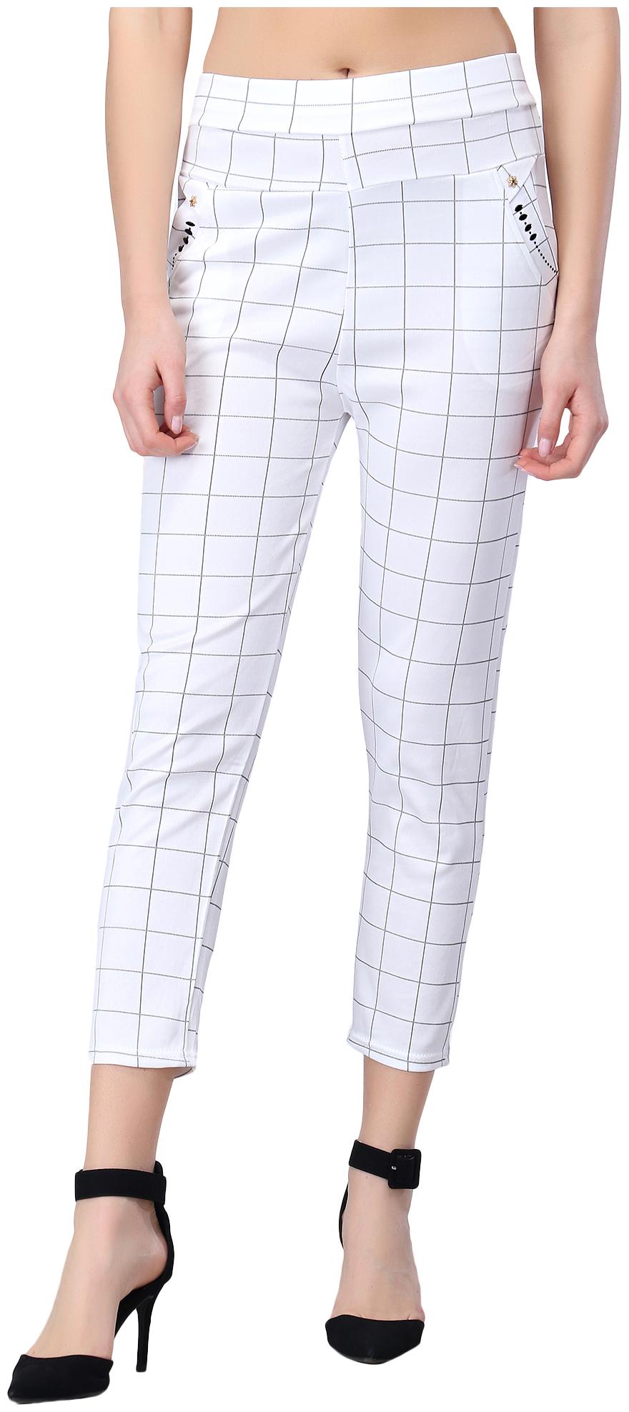 

BuyNewTrend Lycra Checked White Trouser Pant For Women