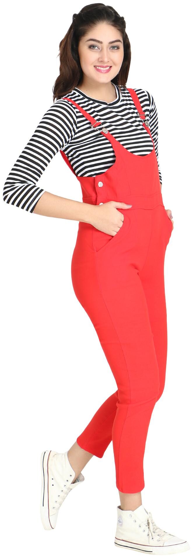 

BuyNewTrend Striped Dungaree - Red