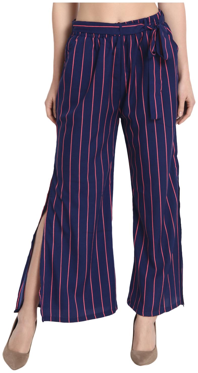 

BuyNewTrend Navy Pink Lining Side Slits Striped Palazzo Pant For Women