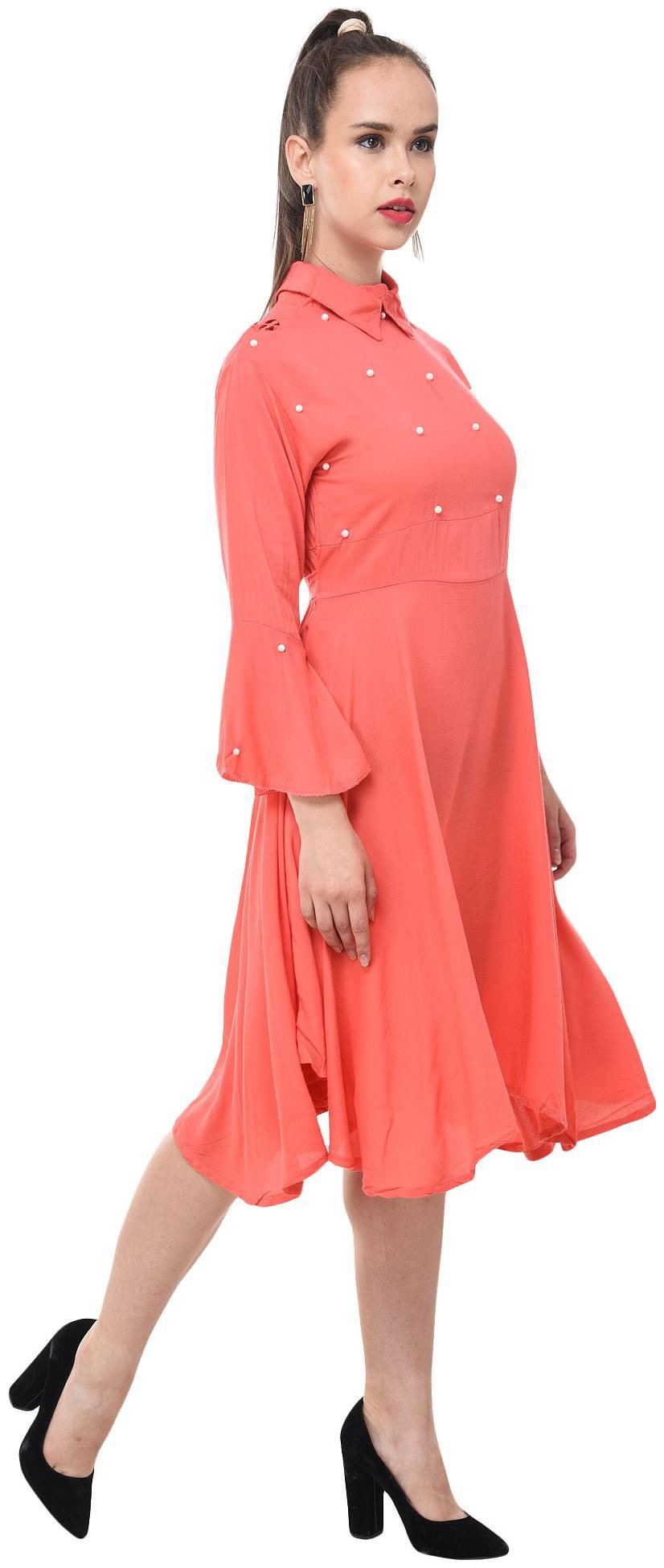 

Dimpy Garments Pink Solid Fit flare dress