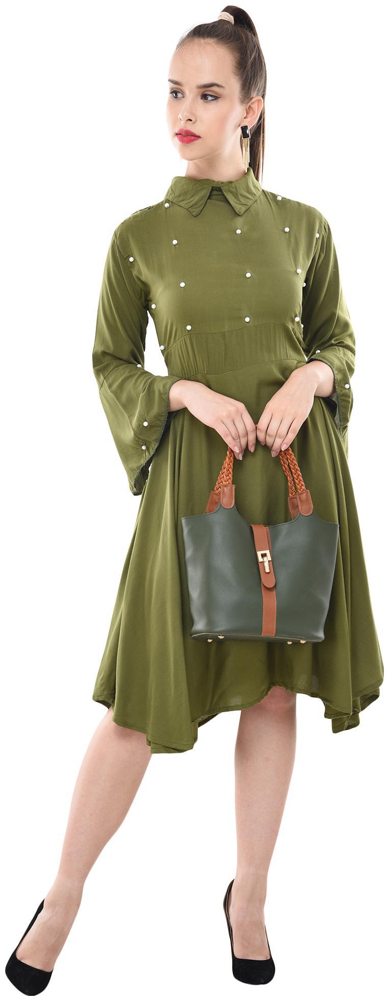 

Dimpy Garments Green Solid Fit flare dress