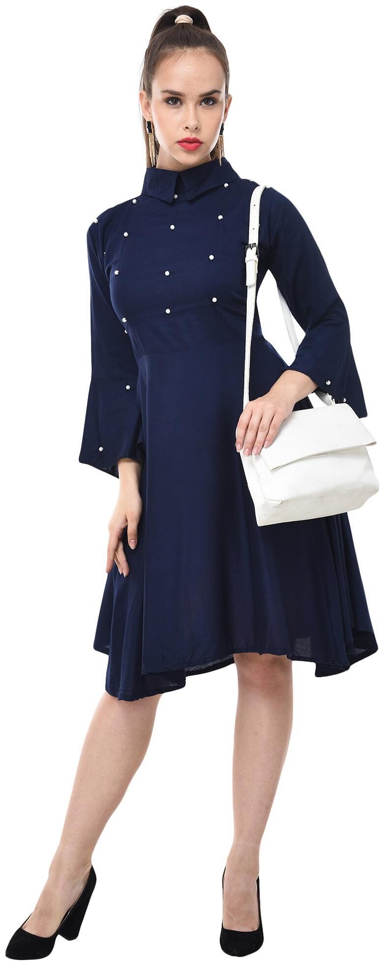 

Dimpy Garments Blue Solid Fit flare dress
