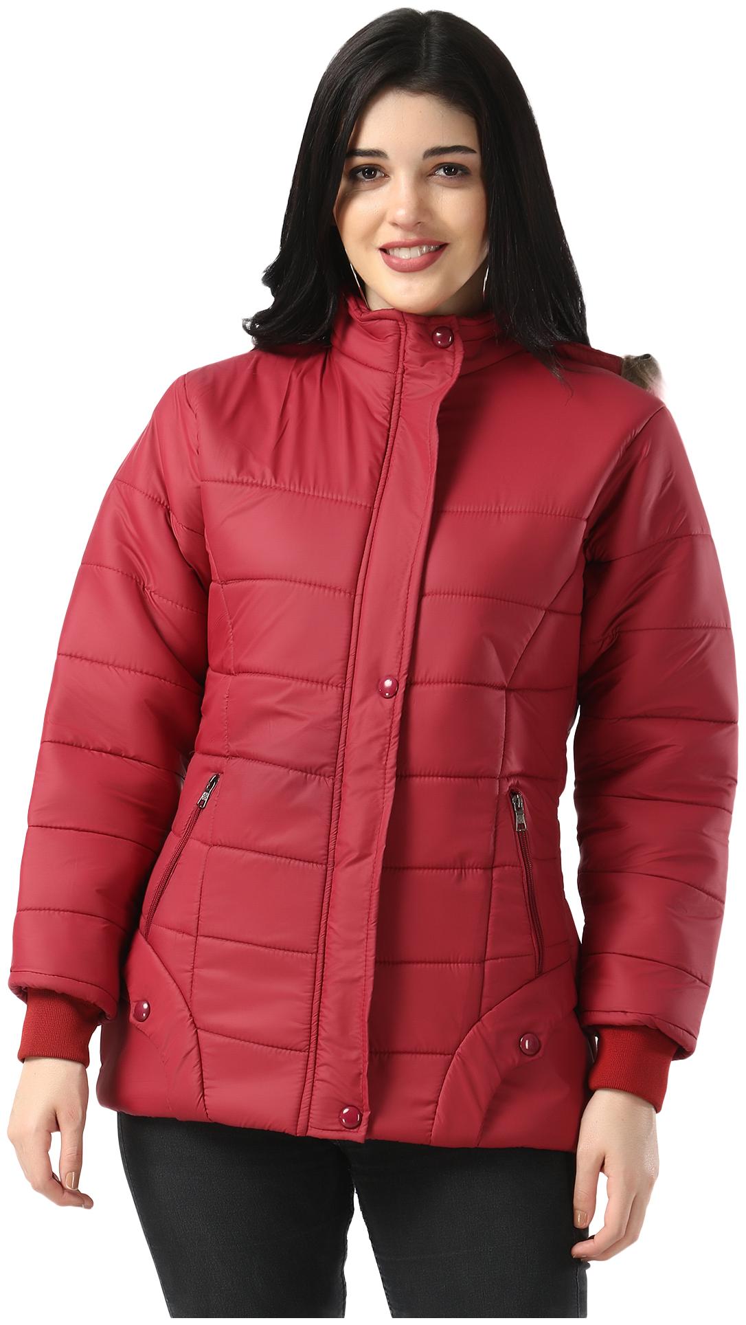 

BuyNewTrend Women Solid Quilted Jacket - Maroon