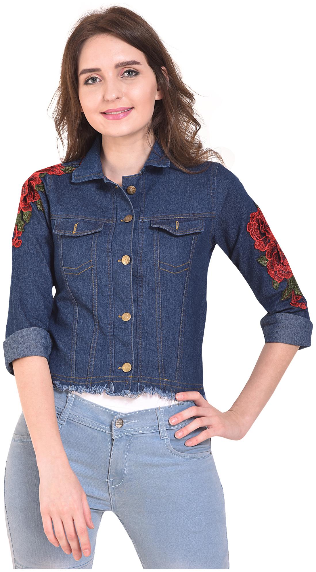 

Dimpy Garments Women Embroidered Denim Jacket - Blue