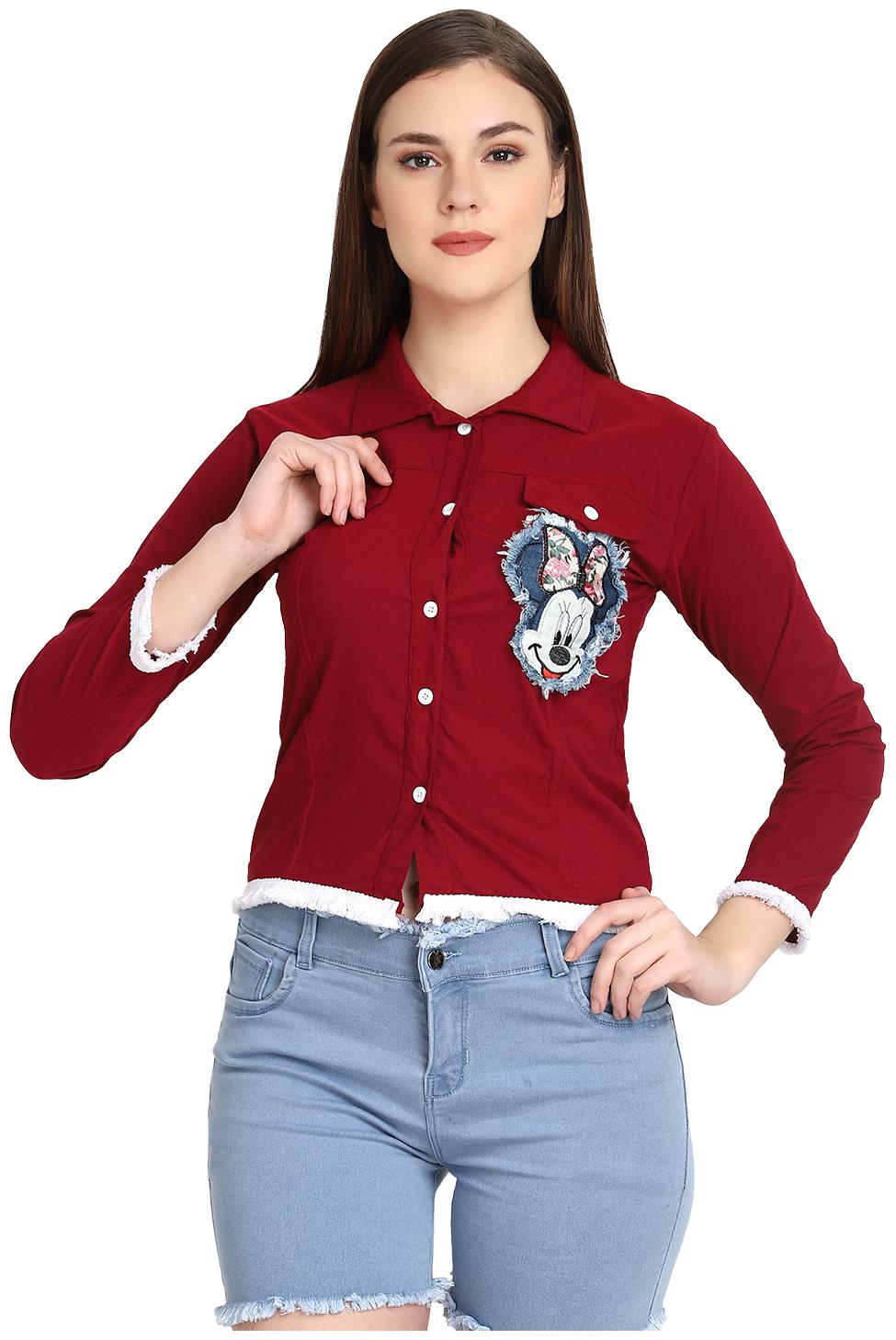 

BuyNewTrend Women Maroon Embroidered Regular Fit Shirt