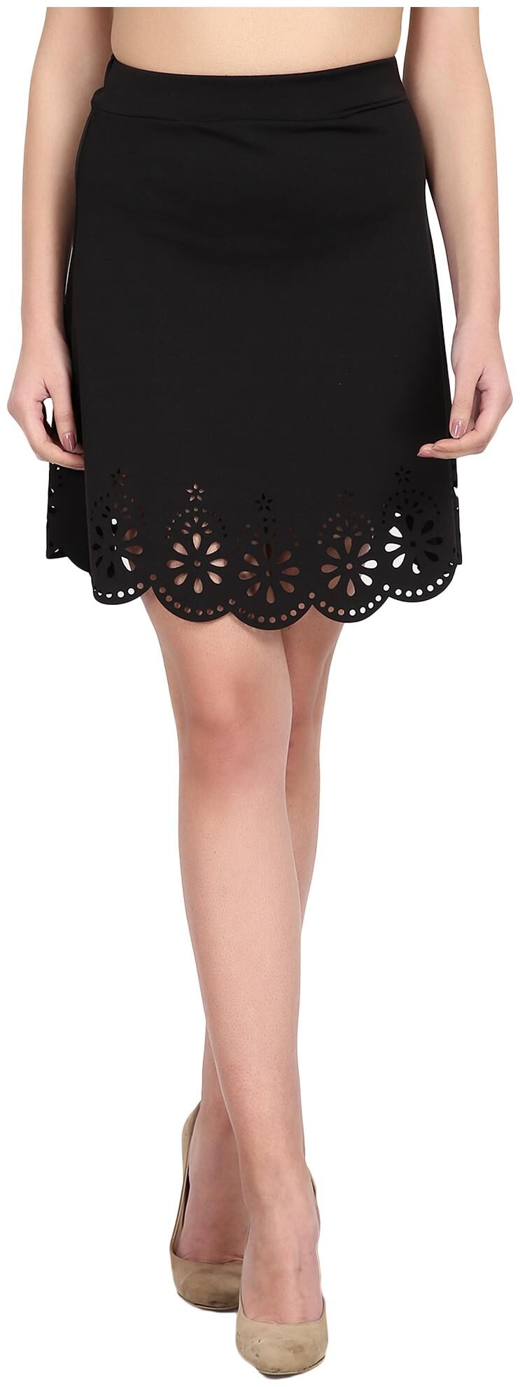 

BuyNewTrend Self design A-line skirt Mini Skirt - Black