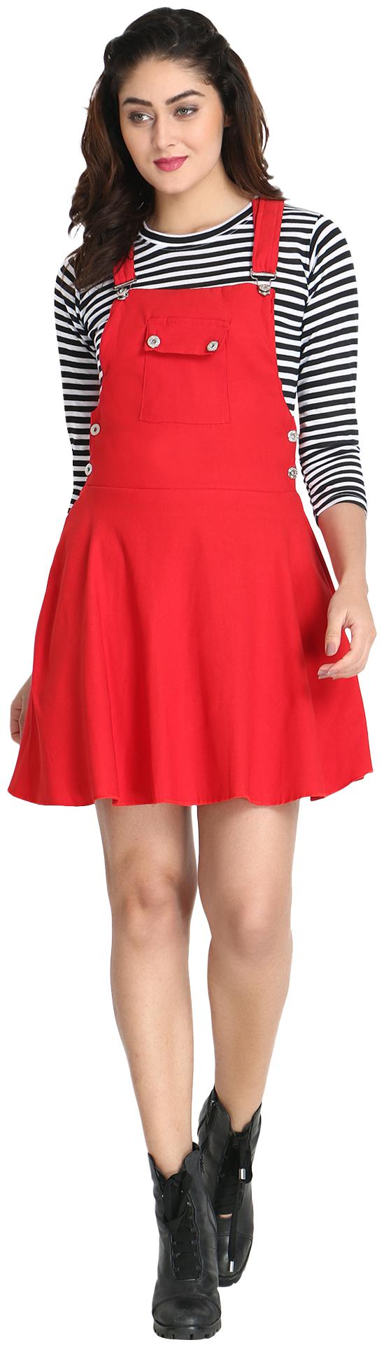 

BuyNewTrend Striped Dungaree - Red