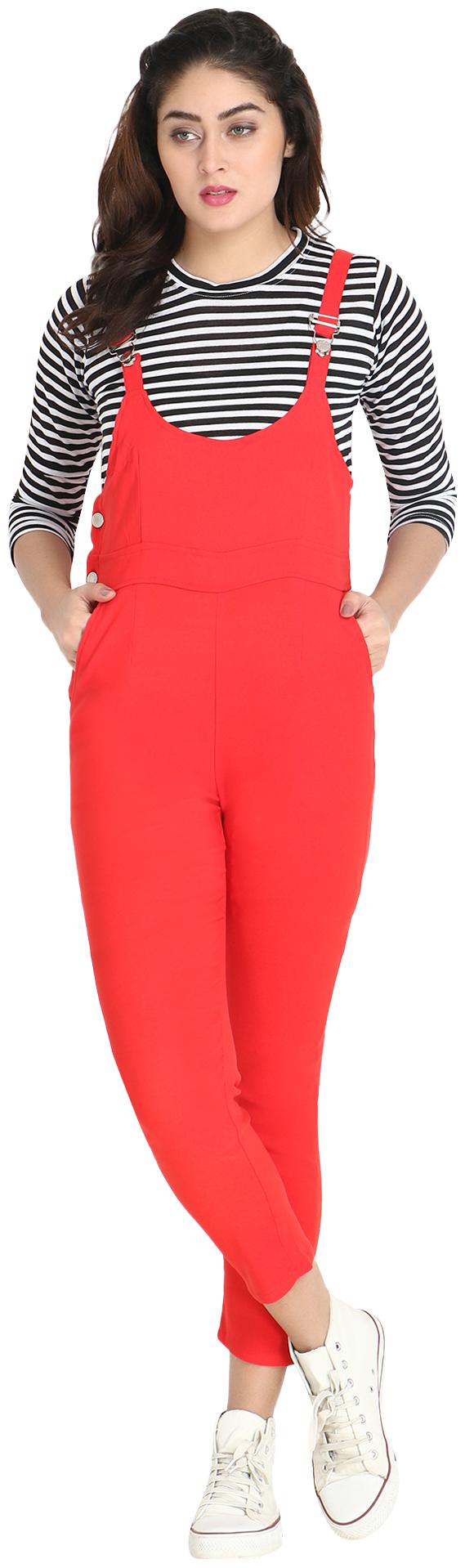 

BuyNewTrend Striped Dungaree - Red