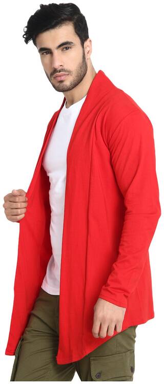 BuyNewTrend Gajri Red Full Sleeve Cotton Plain Men Shrug