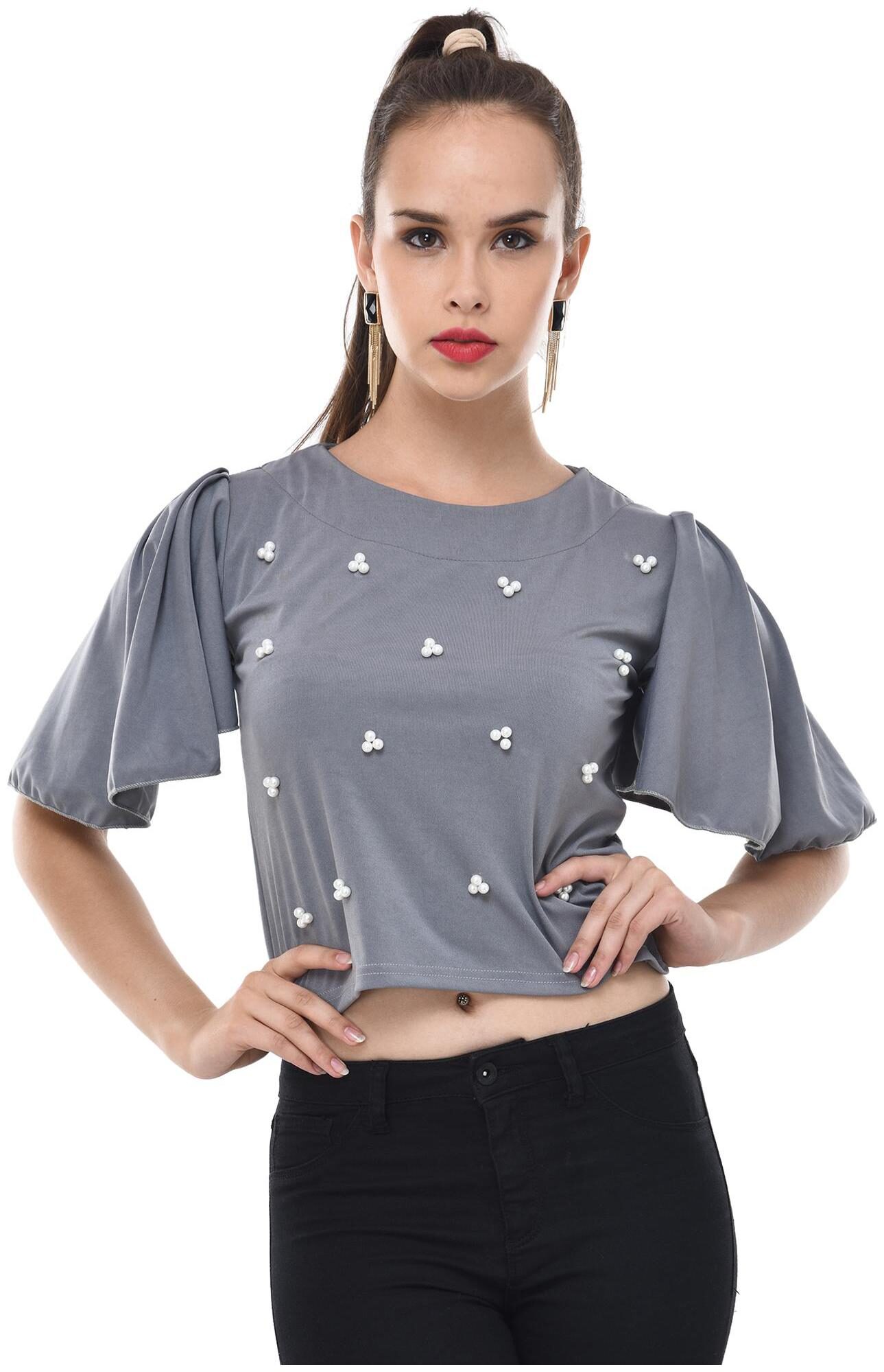 

Dimpy Garments Women Solid Regular top - Grey