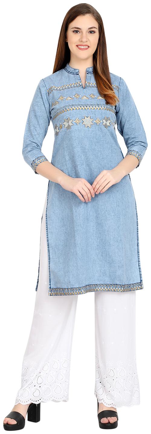 

BuyNewTrend Women Blue Embroidered Regular Kurti