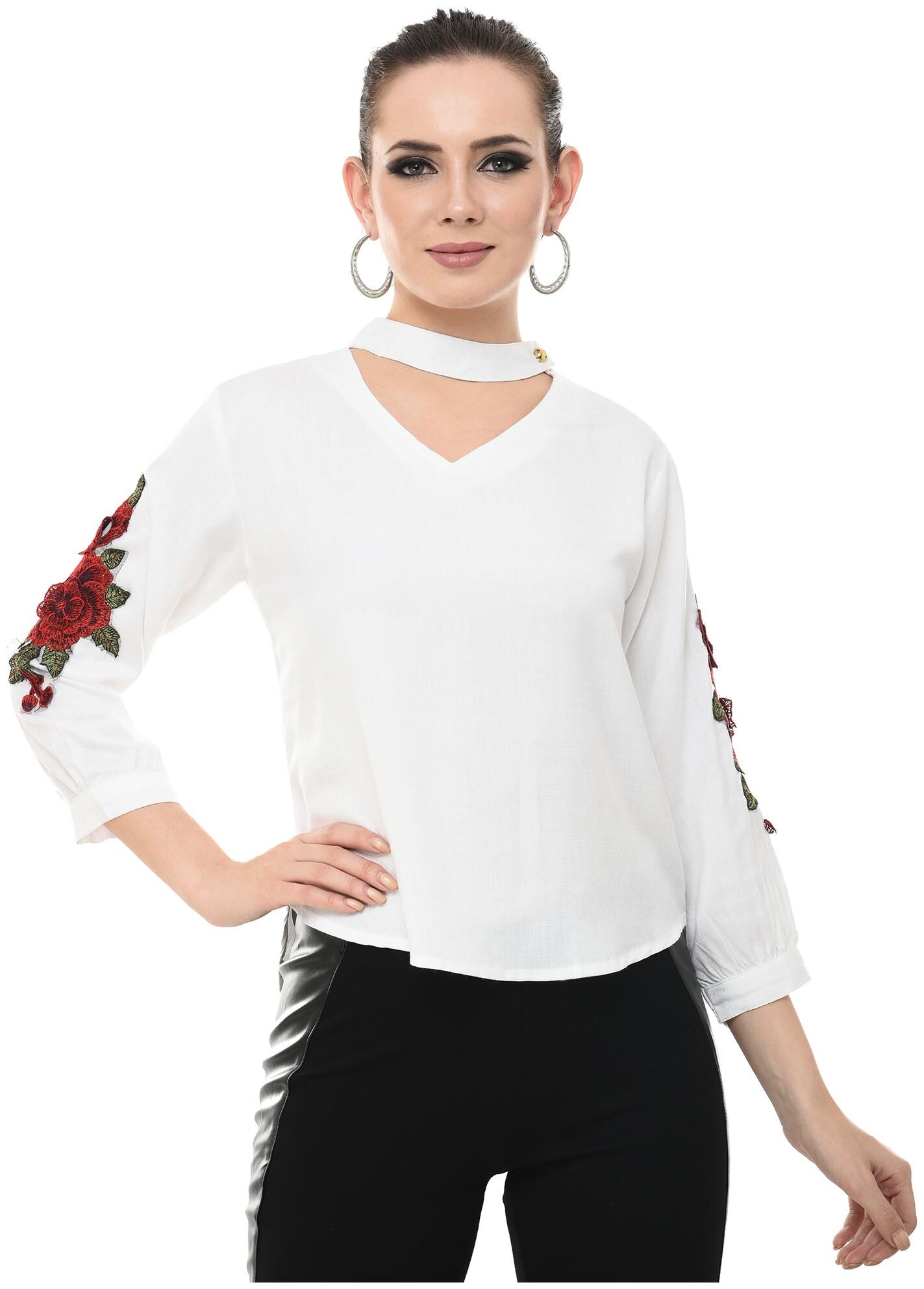 

Dimpy Garments Women Floral Regular top - White