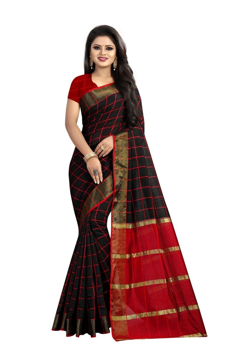 

Buyonn Cotton Checkered Black Regular Saree Women