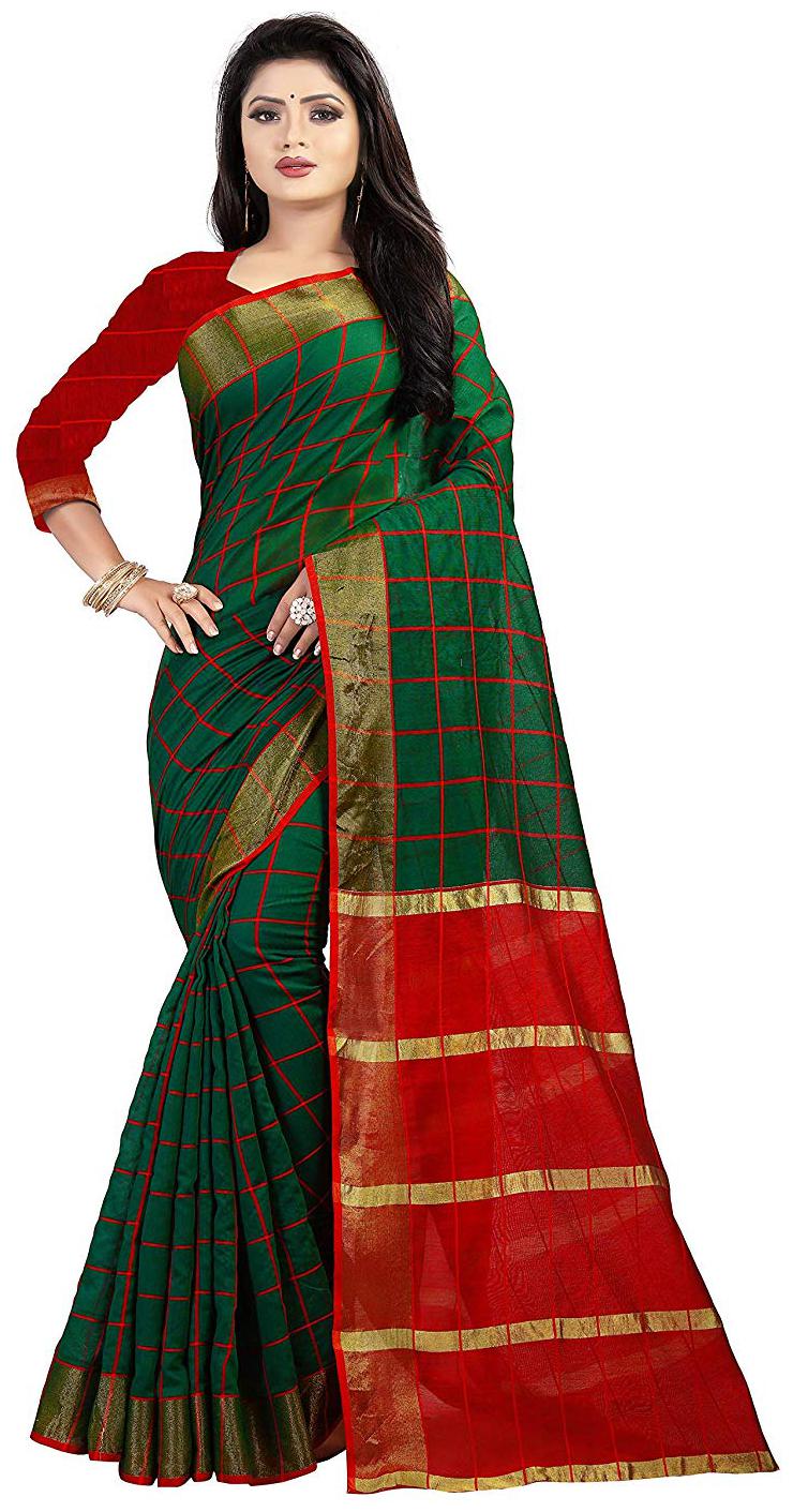 

Buyonn Cotton Checkered Green Regular Saree Women