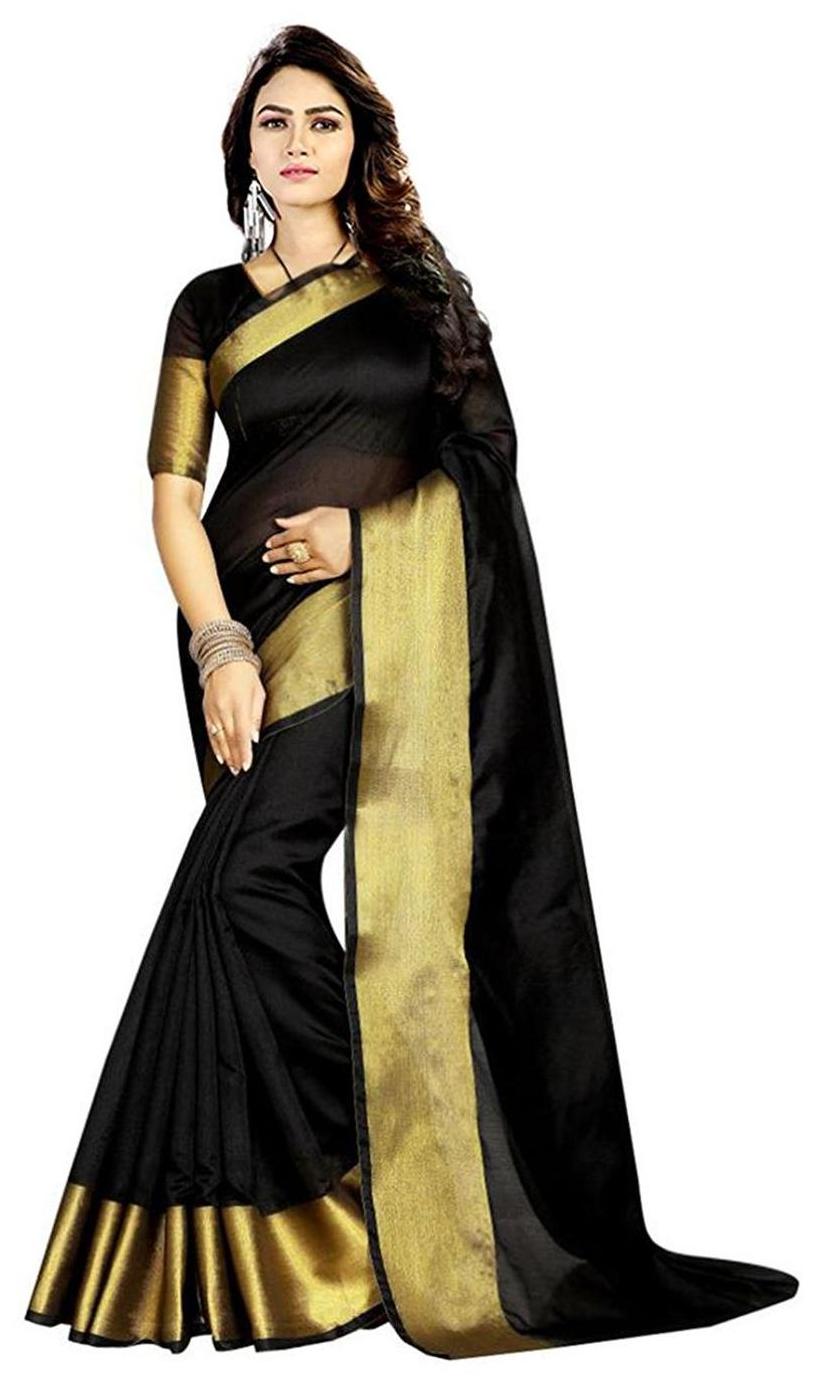 

Buyonn Black Solid Tussar Designer Saree With blouse