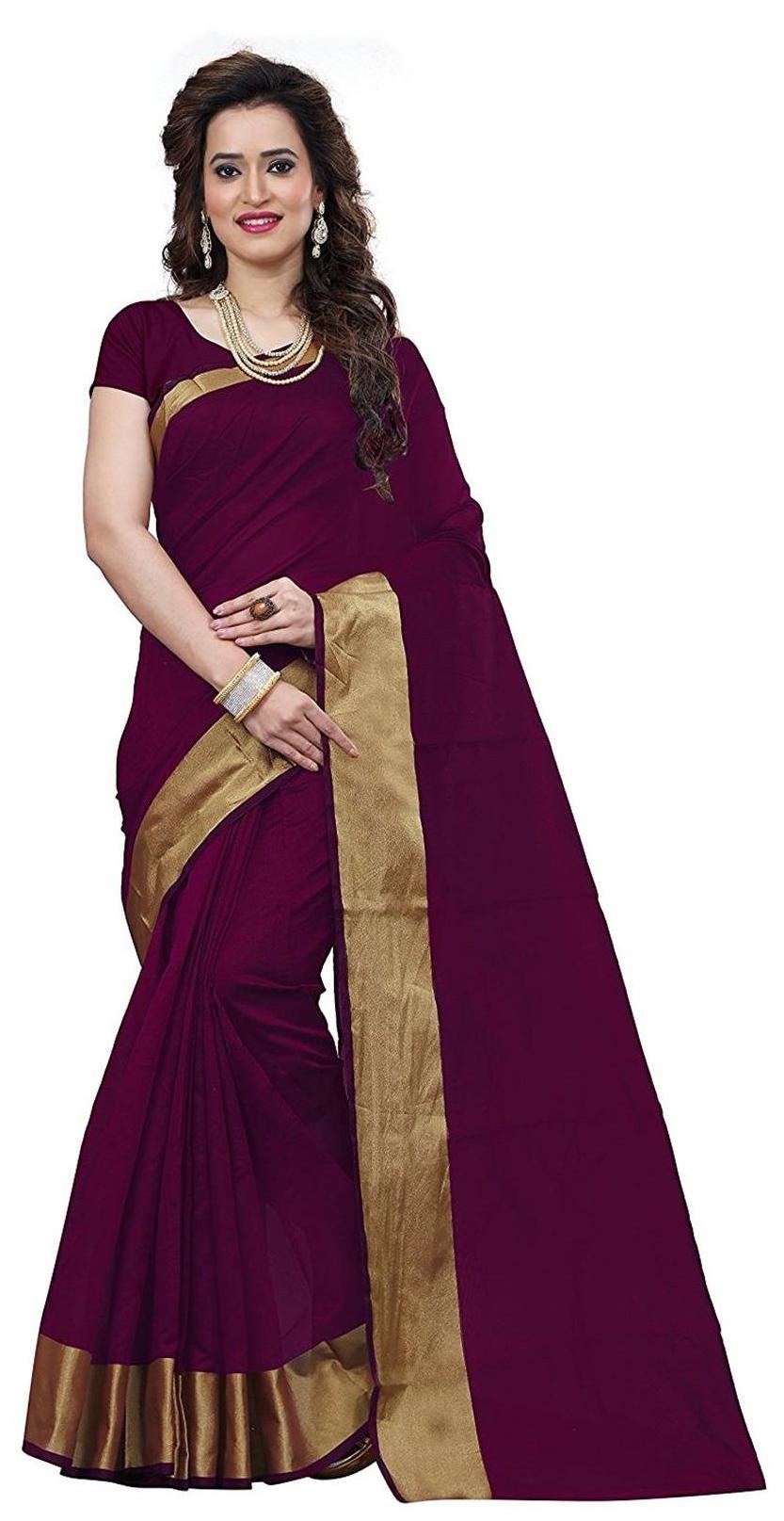 

Buyonn Purple Solid Tussar Designer Saree With blouse